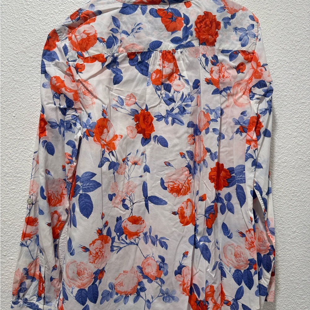 Medium, Talbots, blue/red/white floral, light cotton blouse